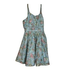 2/$15 Knitworks Size 10 Blue‎ Floral Lace Sleeveless Party Dress (3140)